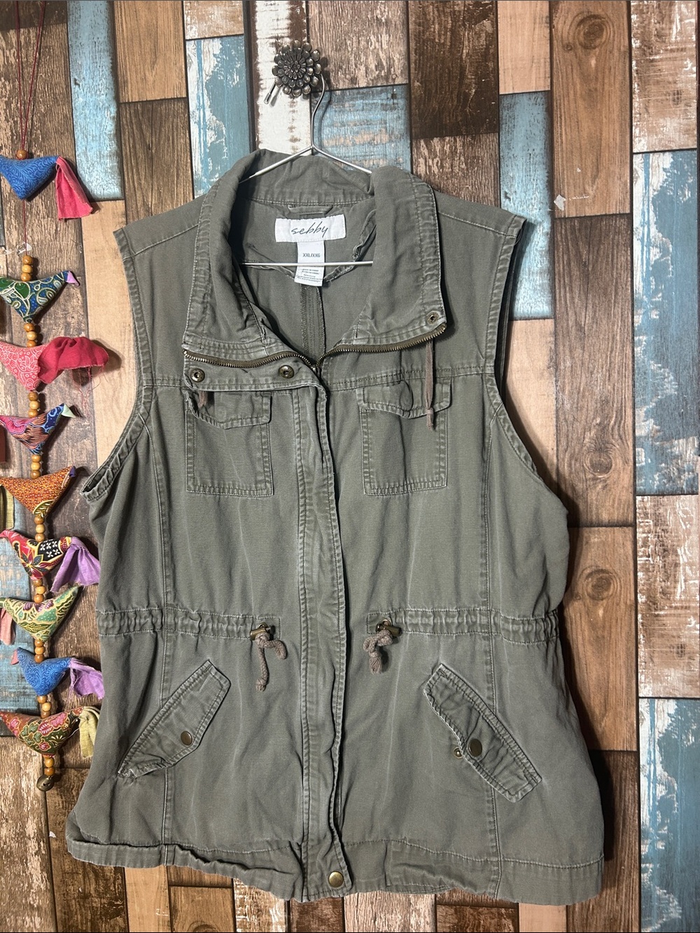 Sebby Olive Utility Sleeveless Vest